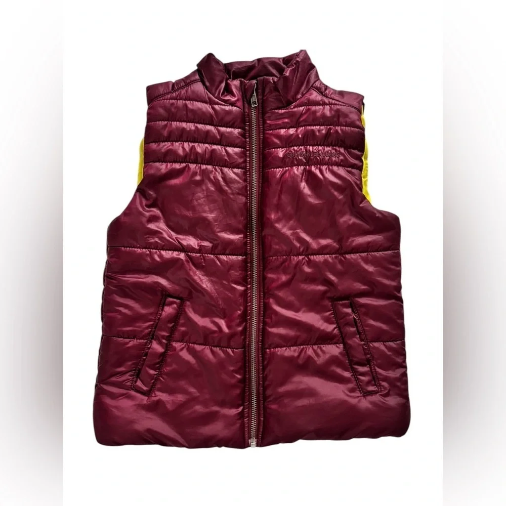 Calvin Klein Jeans Kid’s Vest Burgundy Yellow Sleeveless Unisex Puffer Size T6